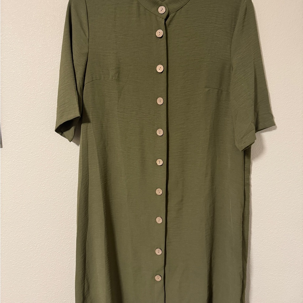 Olive Green Button-Up Dress